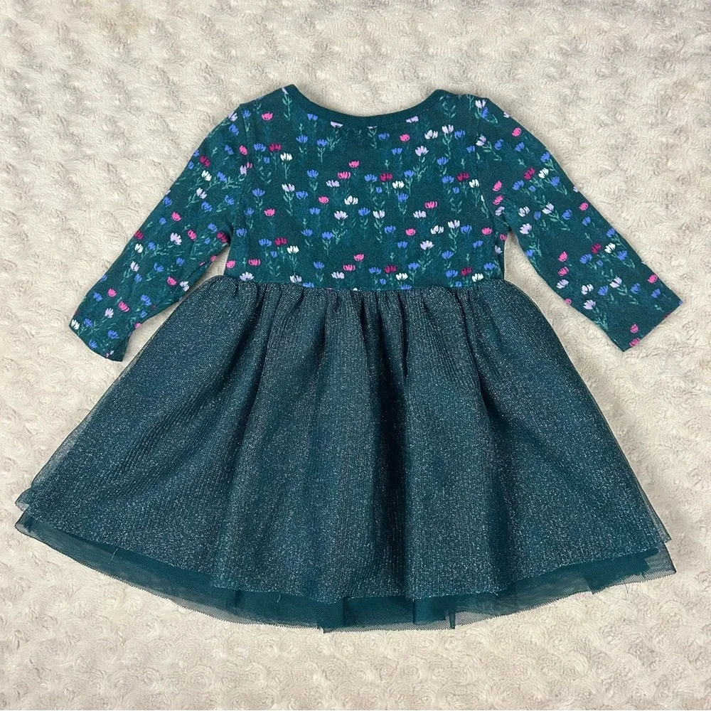 Gymboree Green Floral Dress Tulle Pink Silver Size 6-12 Months